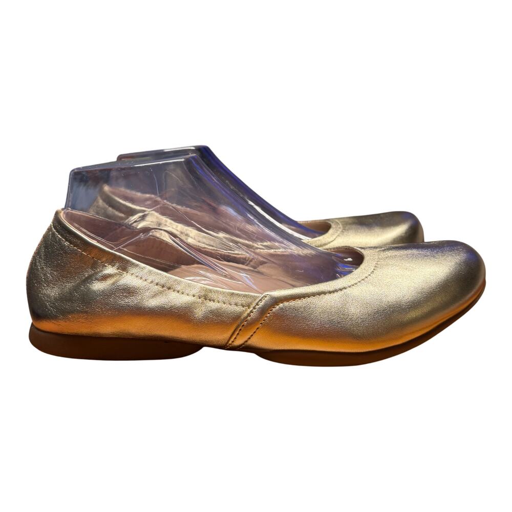 ABEO Tilly Women's 10 Gold Leather Ballet Flats Comfort Slip On Workwear Classic - Picture 6 of 11